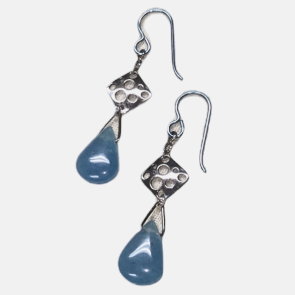 Handmade Aqua Blue Jade Sterling Silver Hypoallergenic Niobium Dangle Earrings